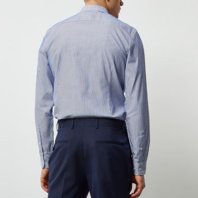 Blue slim fit stripe smart shirt with tie